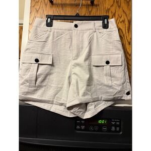 Womens Beige High Waisted Utility Cargo Shorts Elastic Back Size Large